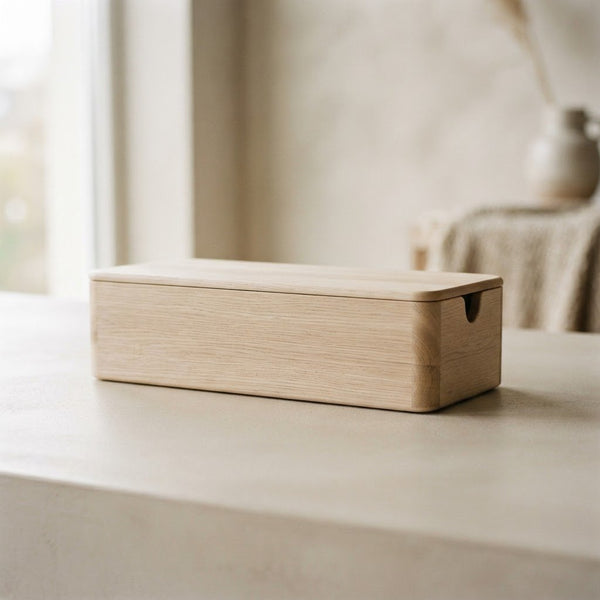 Eiche-Kabelbox, groß, Weiß gewachst