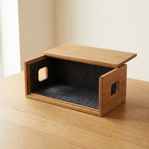 Kabelbox aus Eiche mit Filzeinlage, 30 x 15 x 12 cm