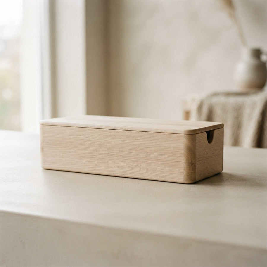 Eiche-Kabelbox, groß, Weiß gewachst